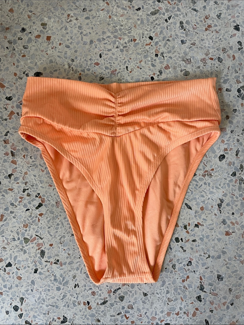 Peach Orange Ribbed High-Waist Bikini Bottoms